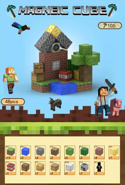 פאזל־קוביות מגנטי בסגנון Minecraft✨