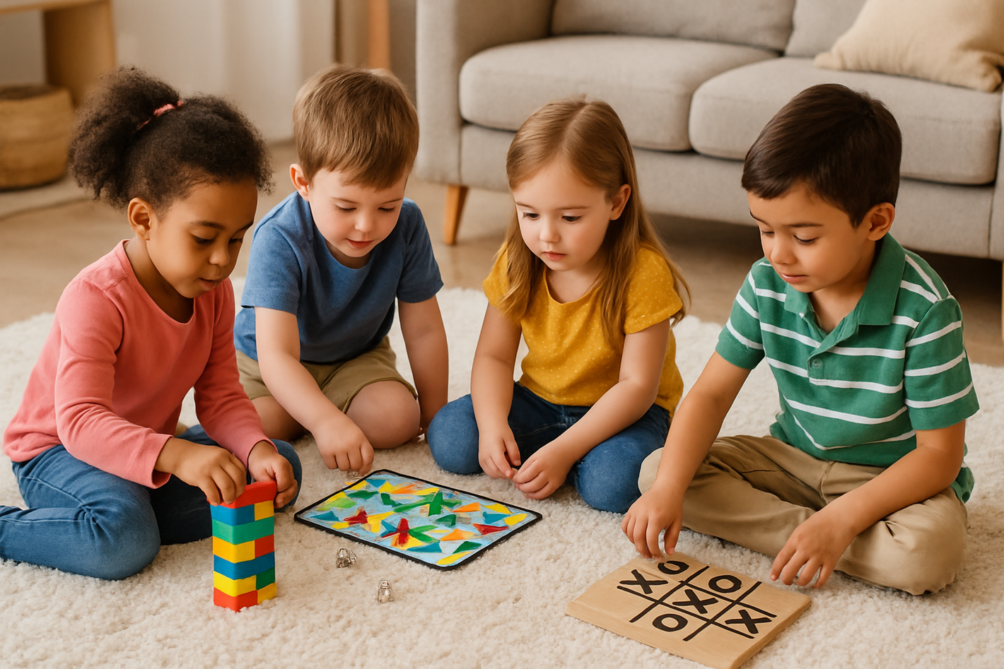 kids playing with games on a rag
